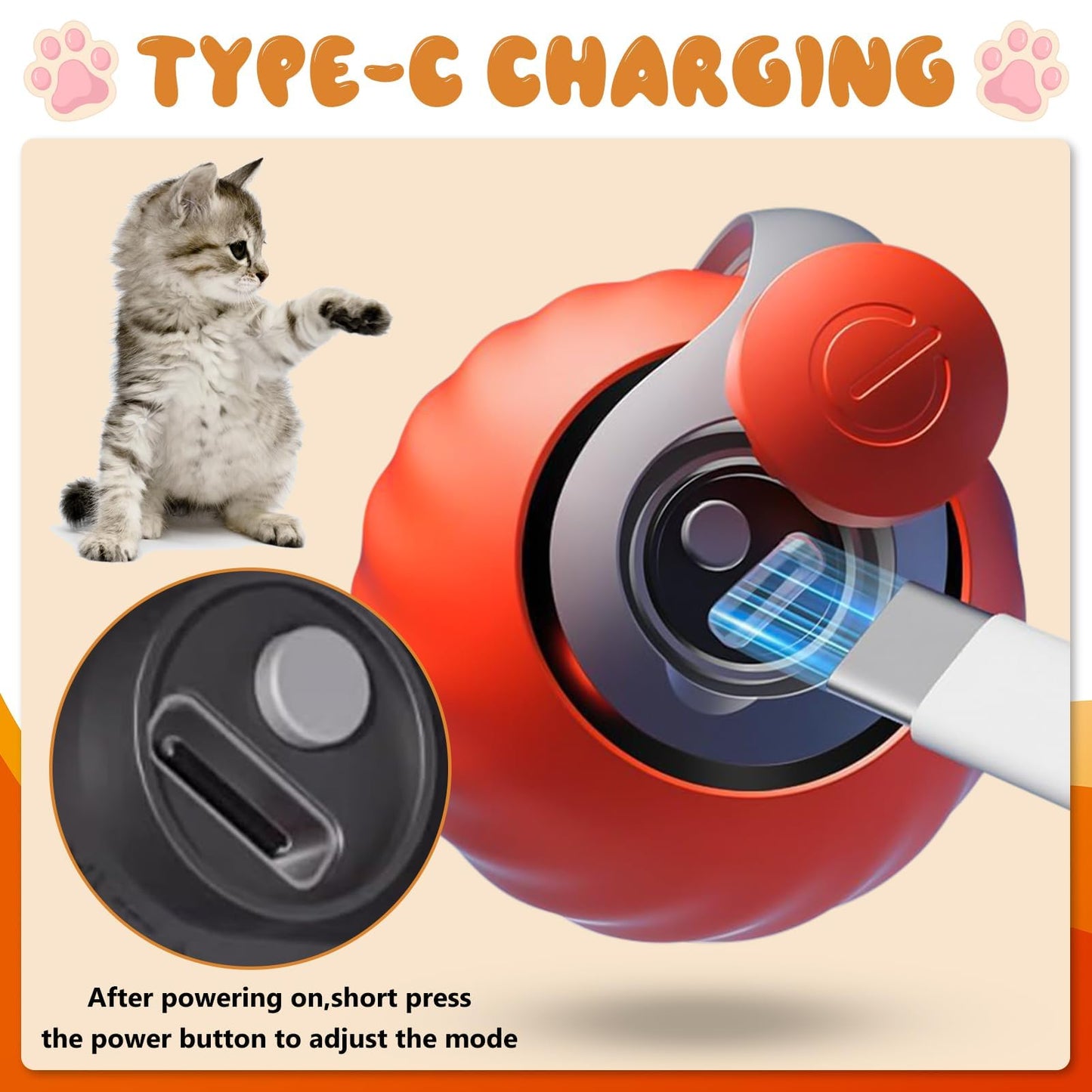 USB Rechargeable Smart Cat Ball with Fast-Tail Interactive Play