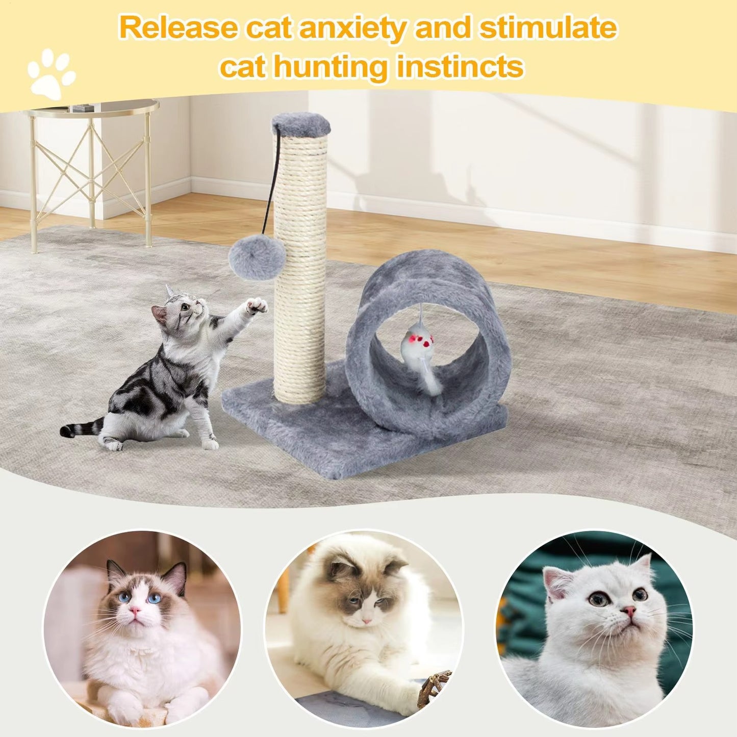 Cat Scratching Post with Tunnel and Hanging Toy