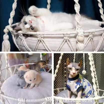 Hanging Macrame Cat Hammock Bed