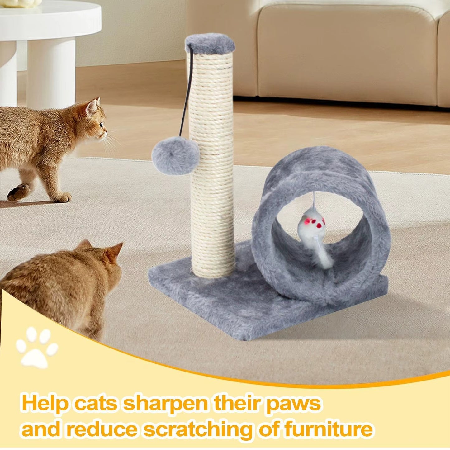 Cat Scratching Post with Tunnel and Hanging Toy