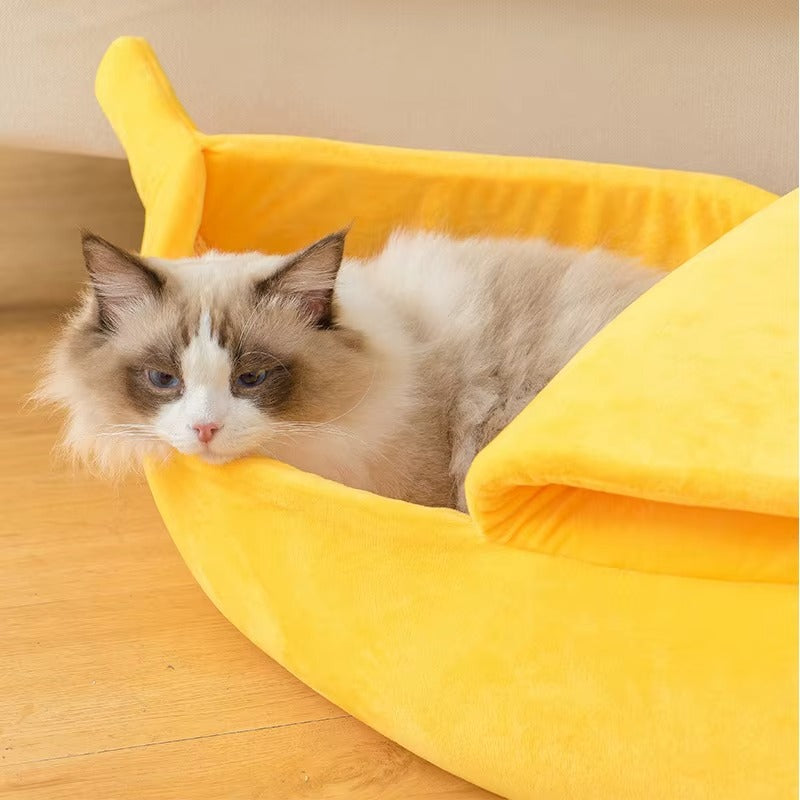 Banana-Shaped Cat Bed – Cozy & Fun Multicolor Pet Cushion